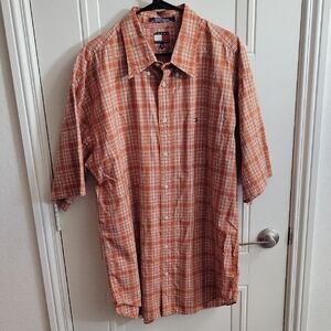 Tommy Hilfiger Men's Casual Orange Checkered Shirt